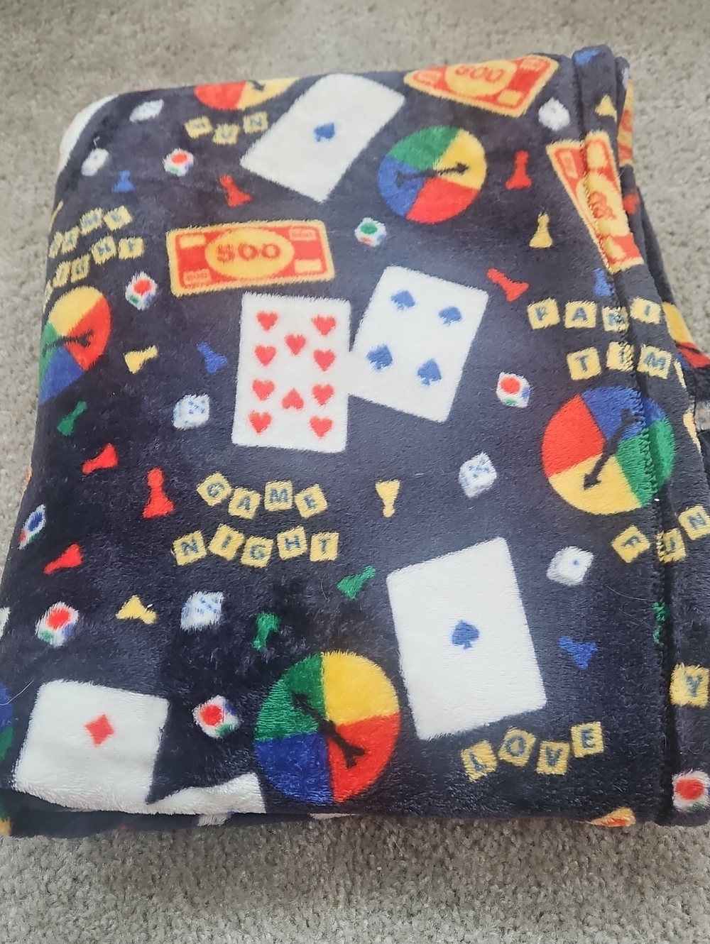 Plush Game Night Printed Throw Blanket in Black